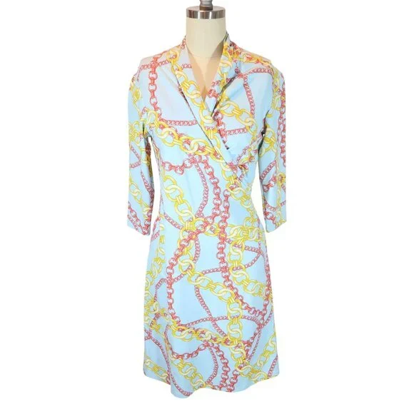 J MCLAUGHLIN Panama Chain Print Catalina Cloth Dress Size XS Preppy Stretch - Picture 1 of 7